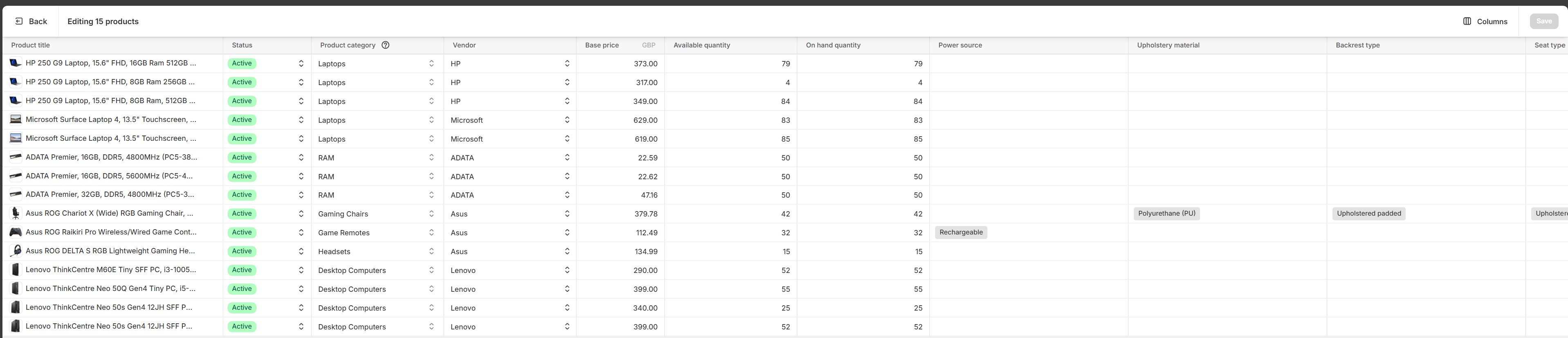 Selecting fields in Shopify bulk editor for product automation