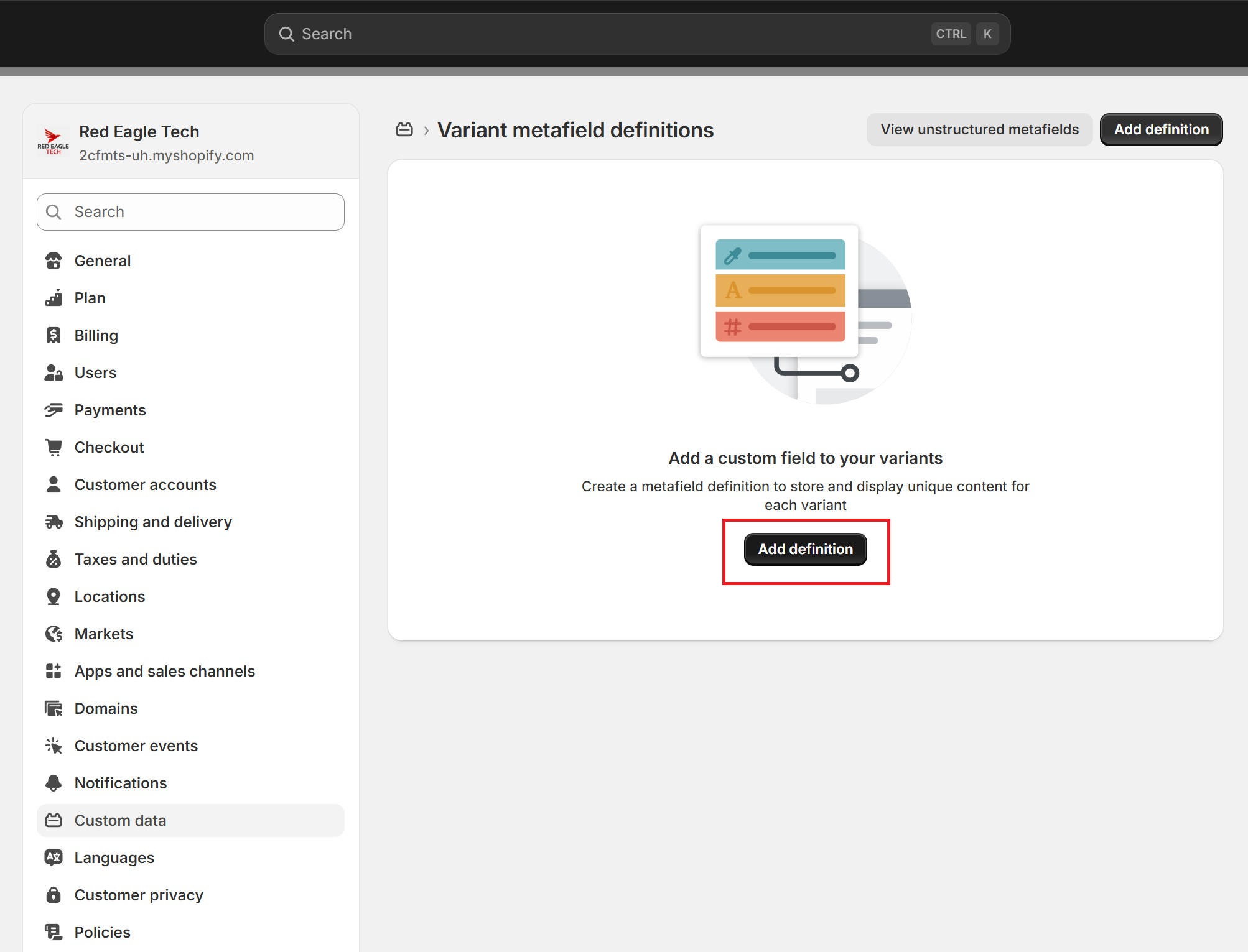 Add Variant Metafield Definition