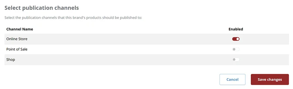 Publication channels interface